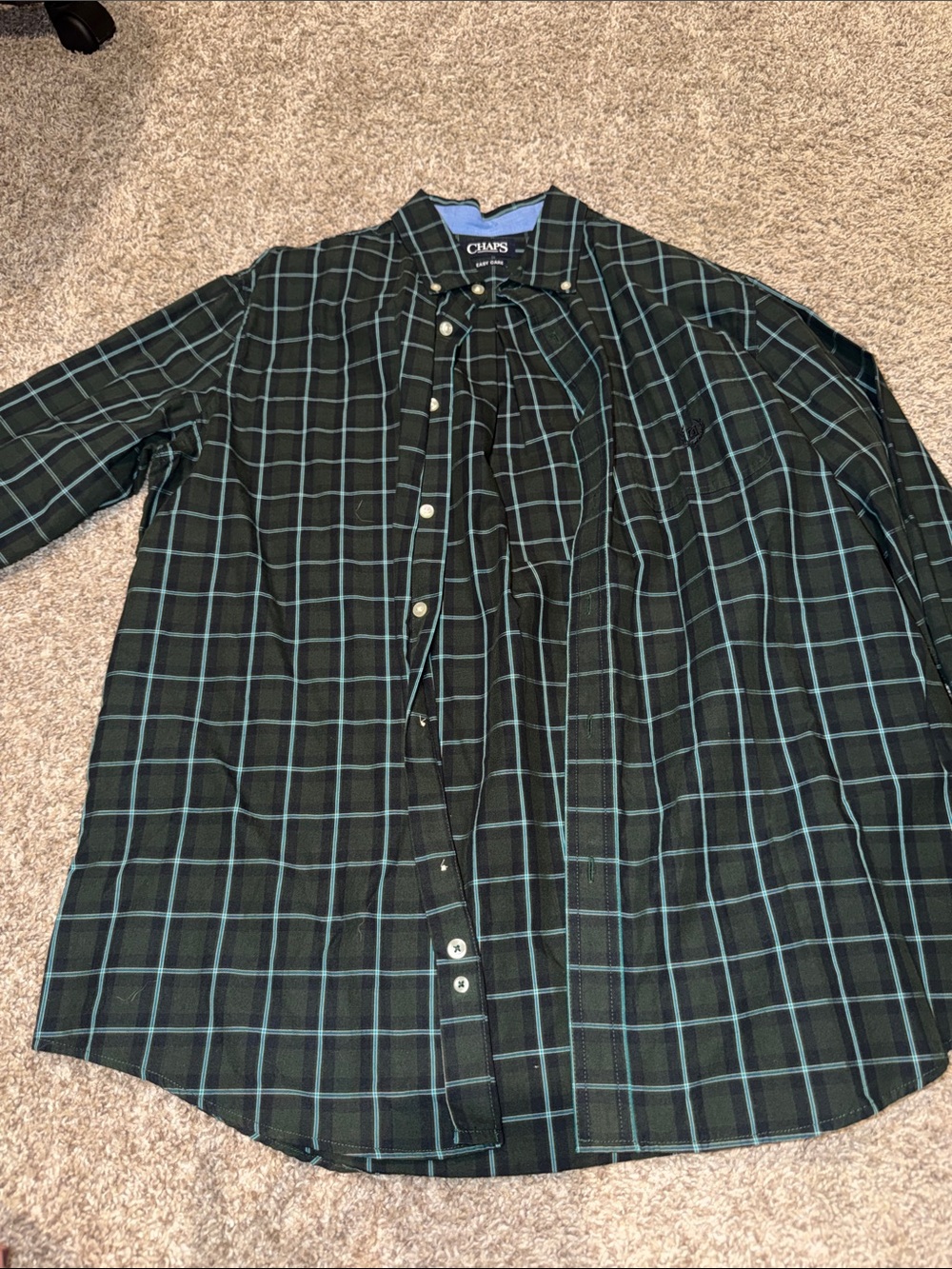 Chaps Black & Teal Plaid Long-Sleeve Button Shirt